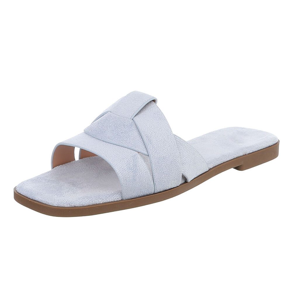 Ital-Design Moderne Damen Sandalen mit geflochtenem Design für Freizeit Pantolette (91117186) Blockabsatz Pantoletten in Hellblau
