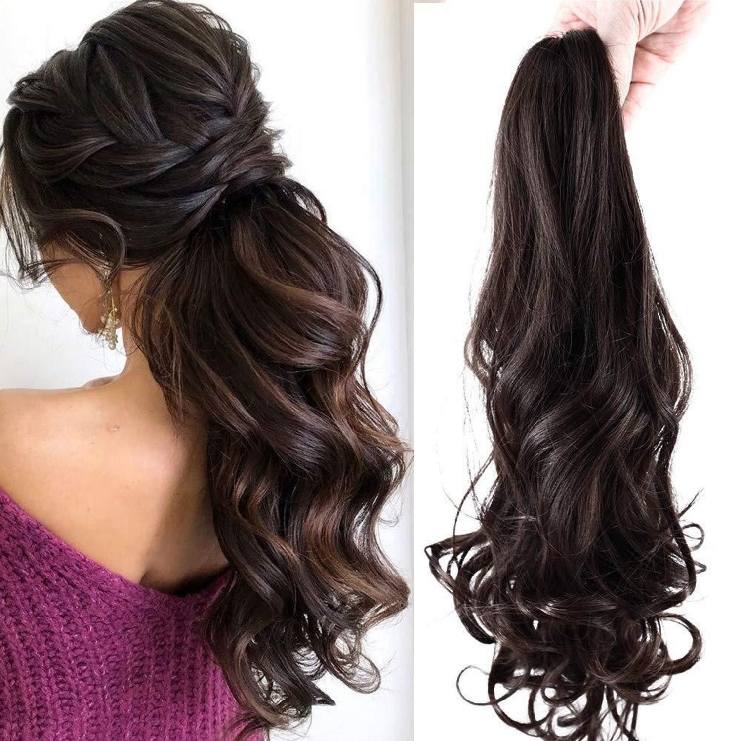 LuxusKollektion Kunsthaar-Extension Haar Extensions Clip in Pferdeschwanz 45 cm 140g Mittel braun