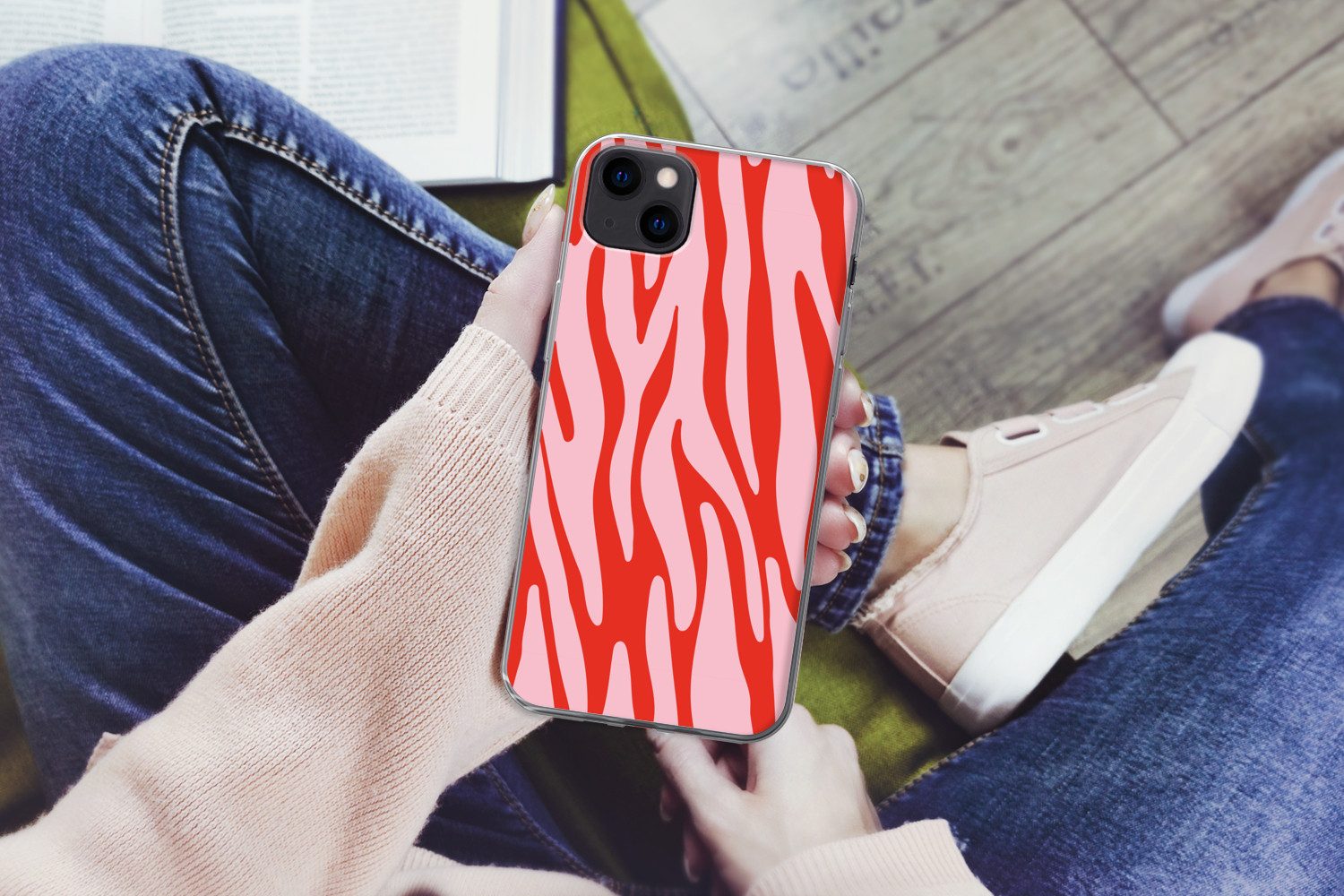 MuchoWow Handyhülle für Apple iPhone 13 mini Zebramuster - Rosa - Rot - Tiermuster, Smartphone-Bumper, Print, Handy Schutzhülle Dünn