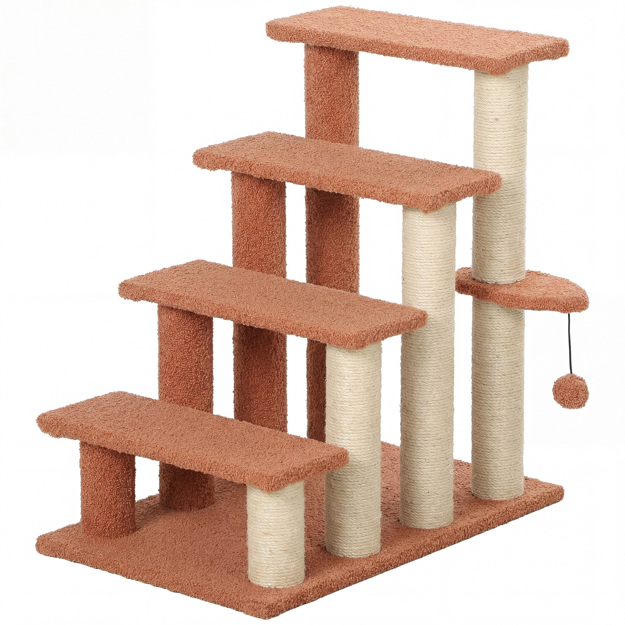 furnicato Katzen-Kletterwand Haustiertreppe Braun 60L x 40B x 64H cm mit Spielball