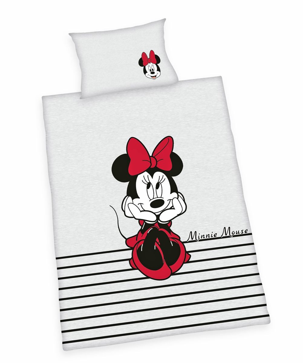 Herding Babybettwäsche 100x135cm Disney Minnie Mouse Grau Schwarz Rot, Renf günstig online kaufen