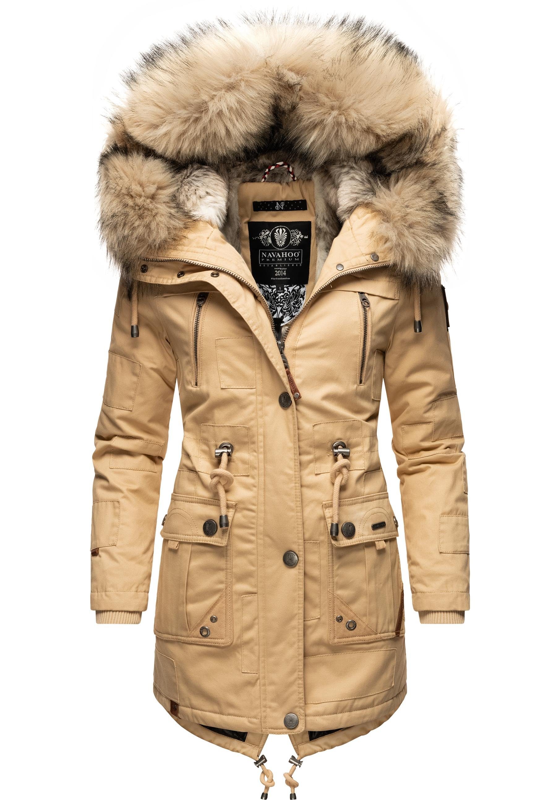 Navahoo Wintermantel Honigfee stylischer Baumwollparka mit Kunstfell-Kapuze beige | Mäntel