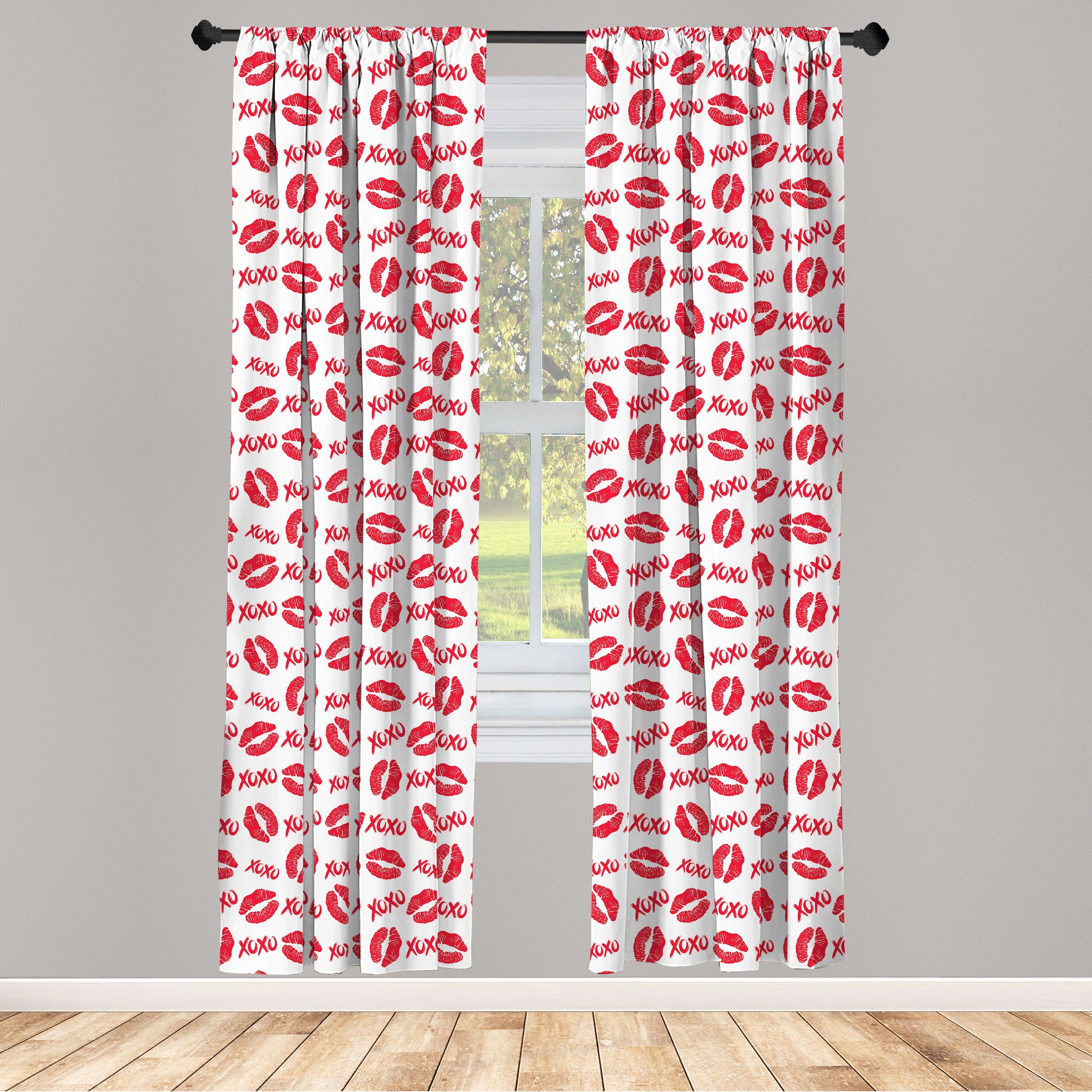 Gardine Vorhang für Wohnzimmer Schlafzimmer Dekor, Abakuhaus, Microfaser, XOXO Lippenstift-Kuss Akronym Muster