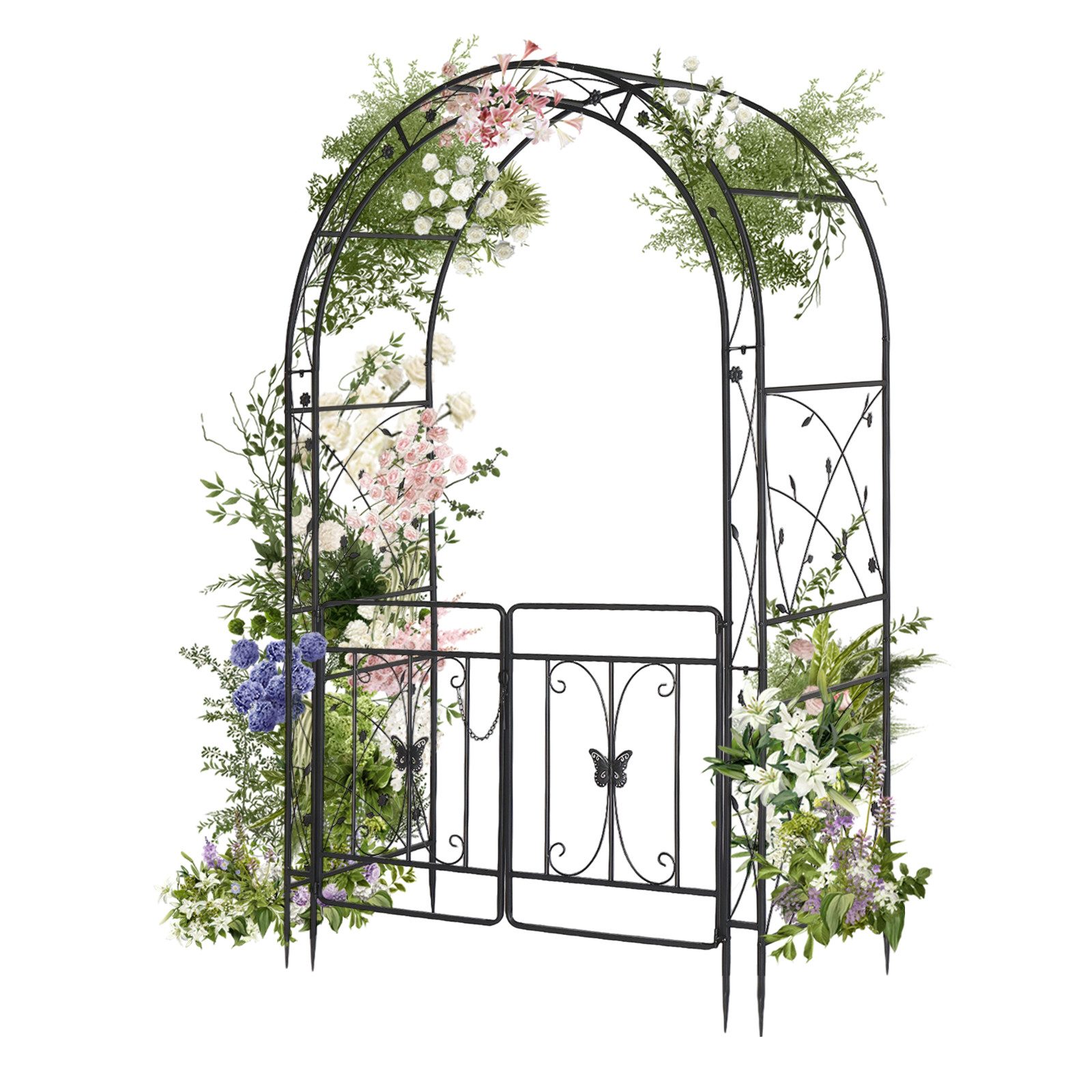 LALAHO Rosenbogen Gartenbogen aus Eisen mit Tür 134 X 58 x213cm, Gartenlaube, Hochzeitsbogen, Stabiler Rankbogen für Kletterpflanzen
