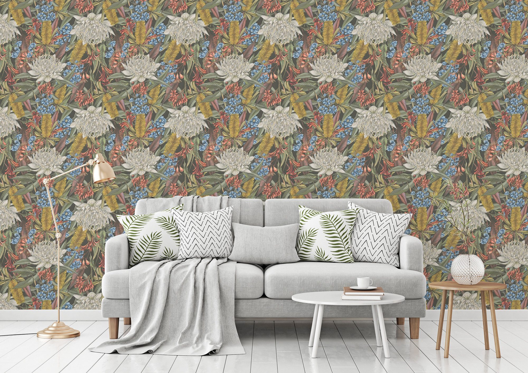 Bricoflor Vintage Blumentapete Im Landhausstil Grüne Tapete Mit Blumen Flor günstig online kaufen