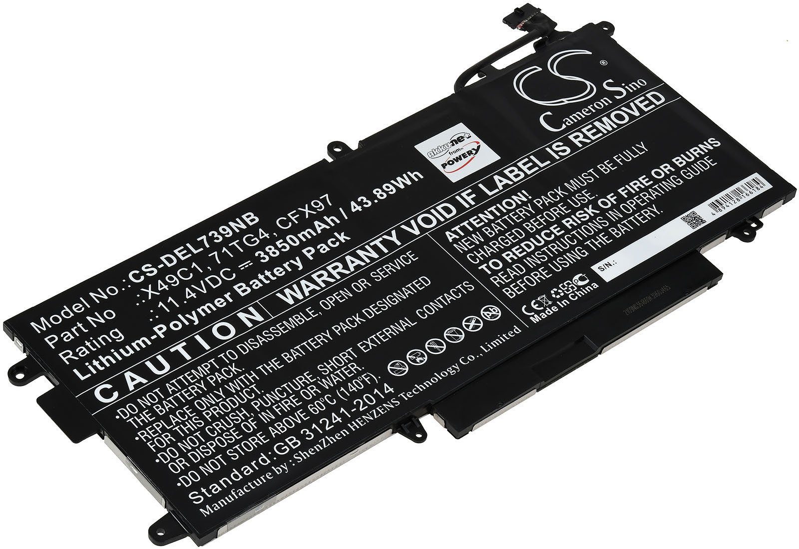 Powery Akku kompatibel mit Dell Typ 71TG4 Laptop-Akku 3850 mAh (11.4 V) | Notebook-Akkus