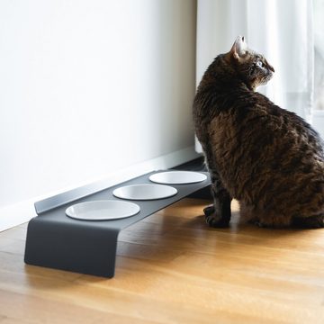 LucyBalu Katzen-Futterspender Erhöhter 3er Napfständer für Katzen BUFFET, Schalen aus Melamin (Made in Germany)