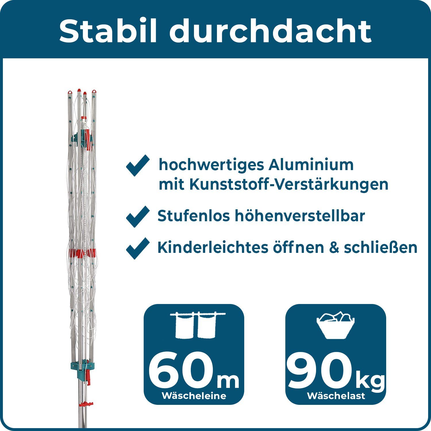 Blome Germany Medium Wäschespinne in Leine, türkis Meter 60 Plus Made