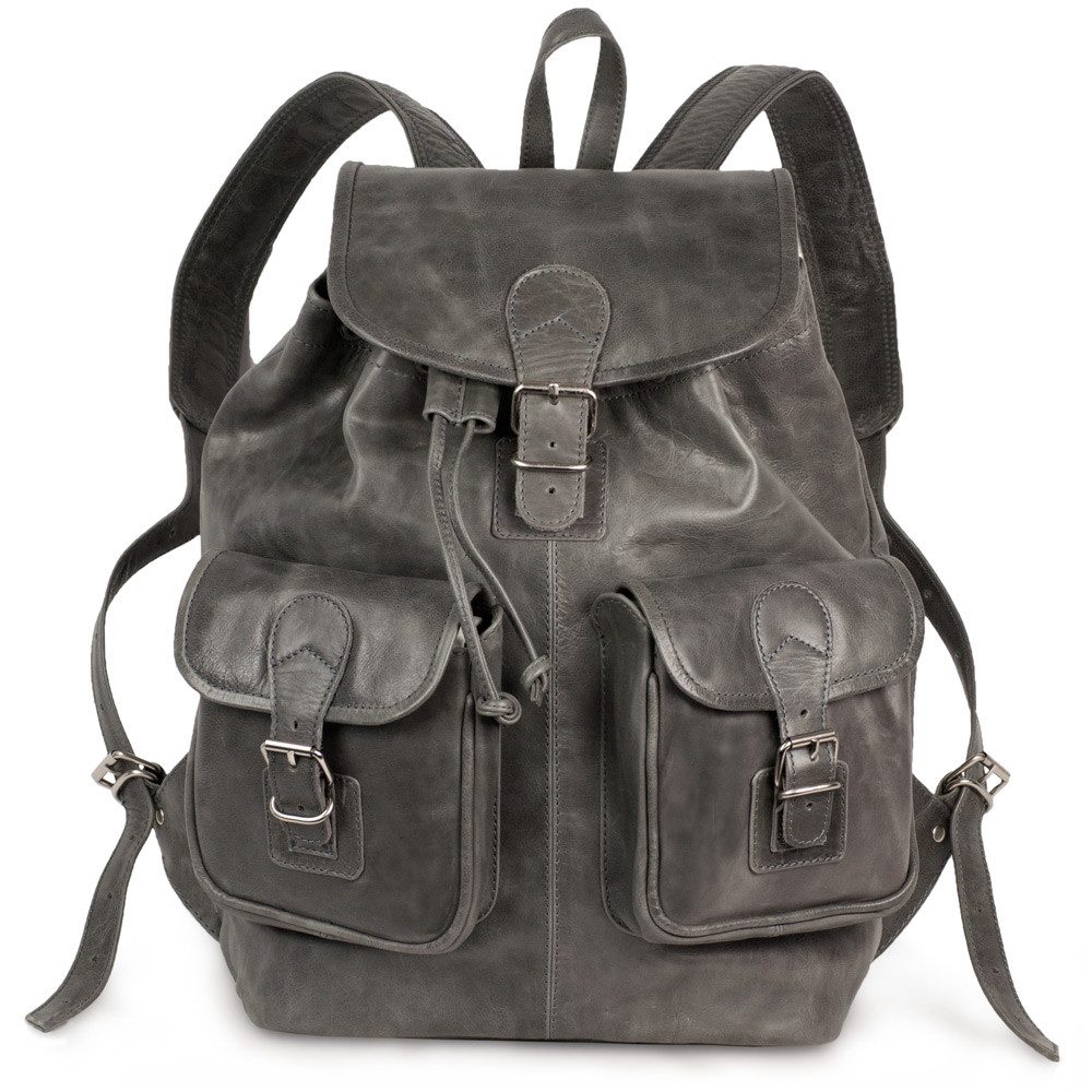 Hamosons Notebookrucksack Großer Lederrucksack / Laptop-Rucksack, Nappa, Grau, Hamosons 560