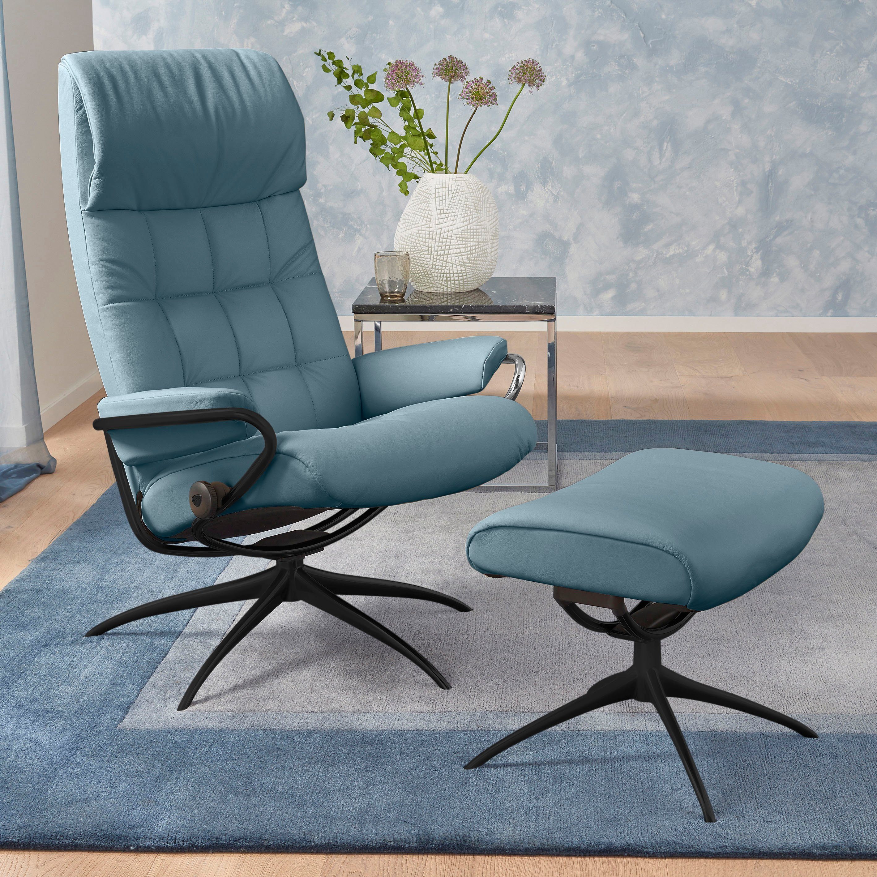 Stressless® Relaxsessel London (Set, Relaxsessel mit Hocker), mit Hocker, High Back, mit Star Base, Gestell Schwarz