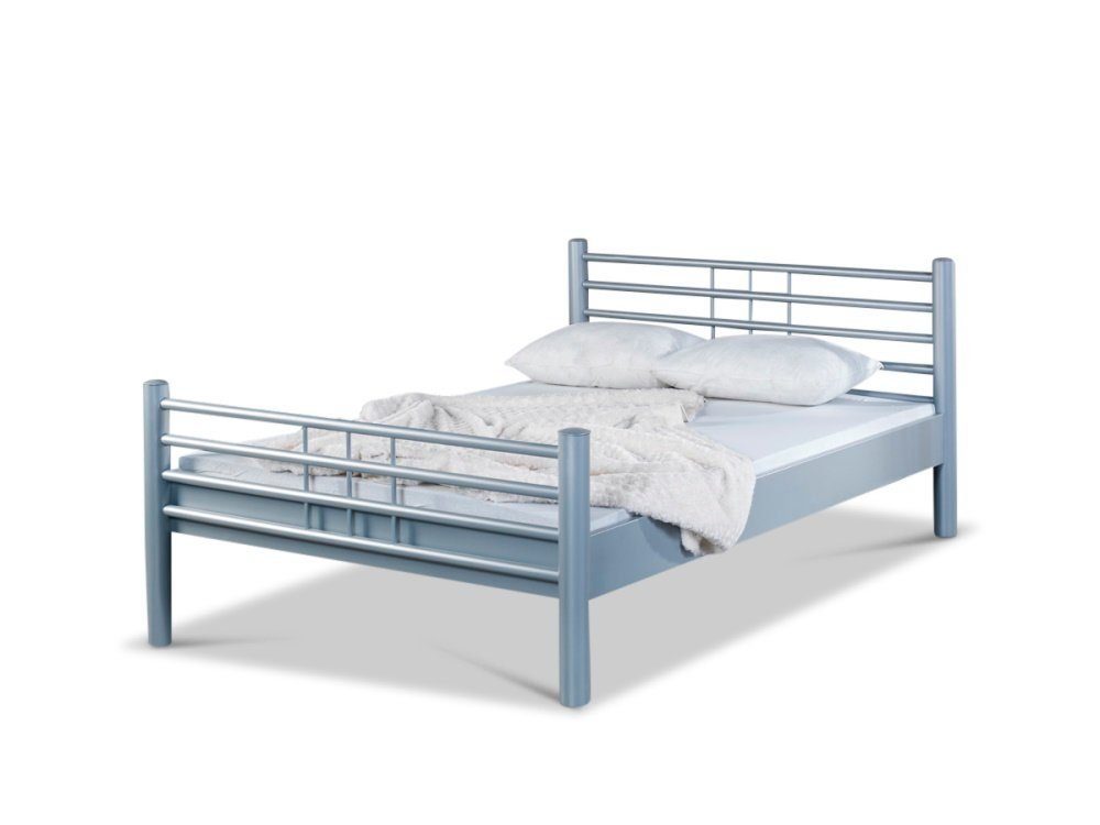 pulverbeschichtetes Bett, Lea, Metallbett und Metall traumhaft stabil BedBox klassisches langlebig, silbergrau