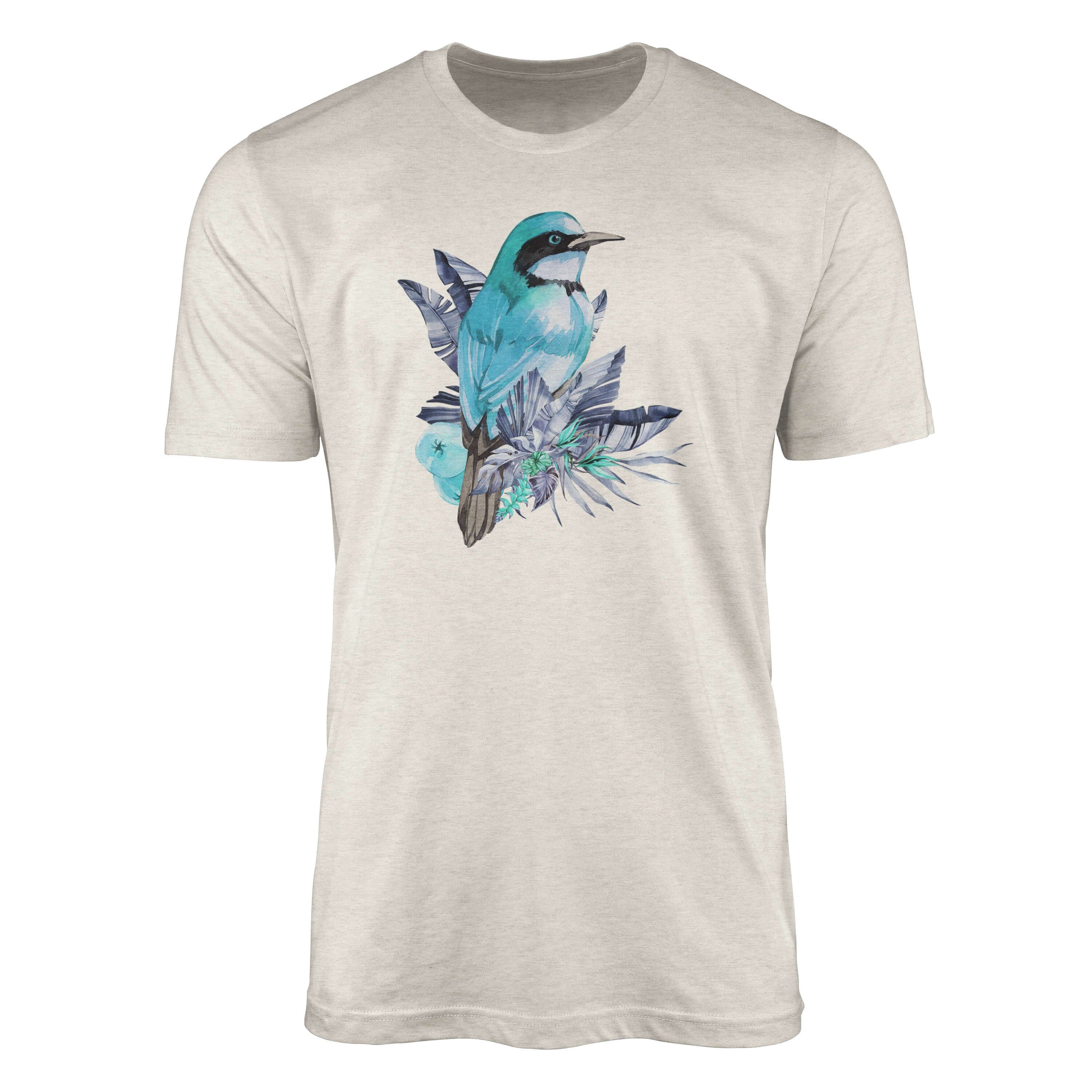 Sinus Art T-Shirt Herren Shirt Organic T-Shirt Aquarell Motiv Sperling Blumen Bio-Baumwolle Ökomode Nachhaltig Farbe (1-tlg)