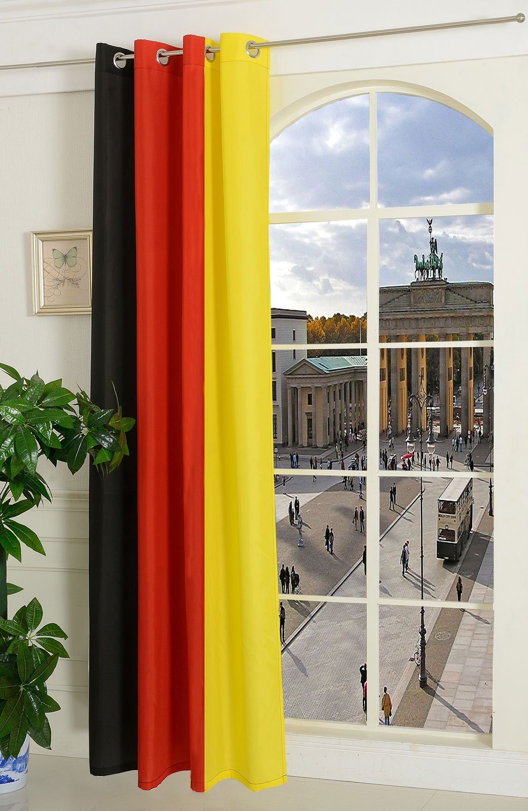 Gardine, Gardinenbox, Ösen (1 St), blickdicht, Flagge HxB 245x140 cm Fußball Fan Flag Banner Landesfarben Deutschland