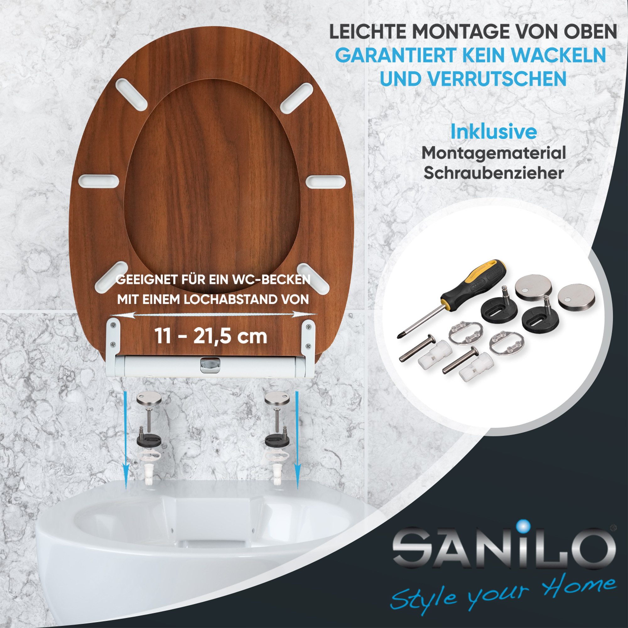 Sanilo WC-Sitz Mahagoni mit Absenkautomatik & Quick Release, Premium Toilettendeckel, abnehmbar, leichte Montage von oben – Bild 5 von 5