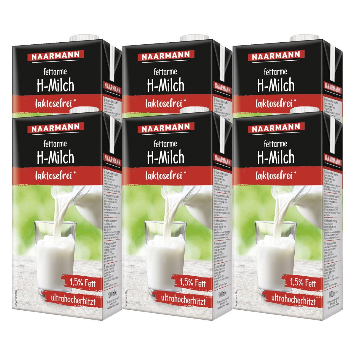 NAARMANN Milch, Naarmann laktosefreie haltbare Milch 1.5 Prozent Fett 1000ml 6er Pack