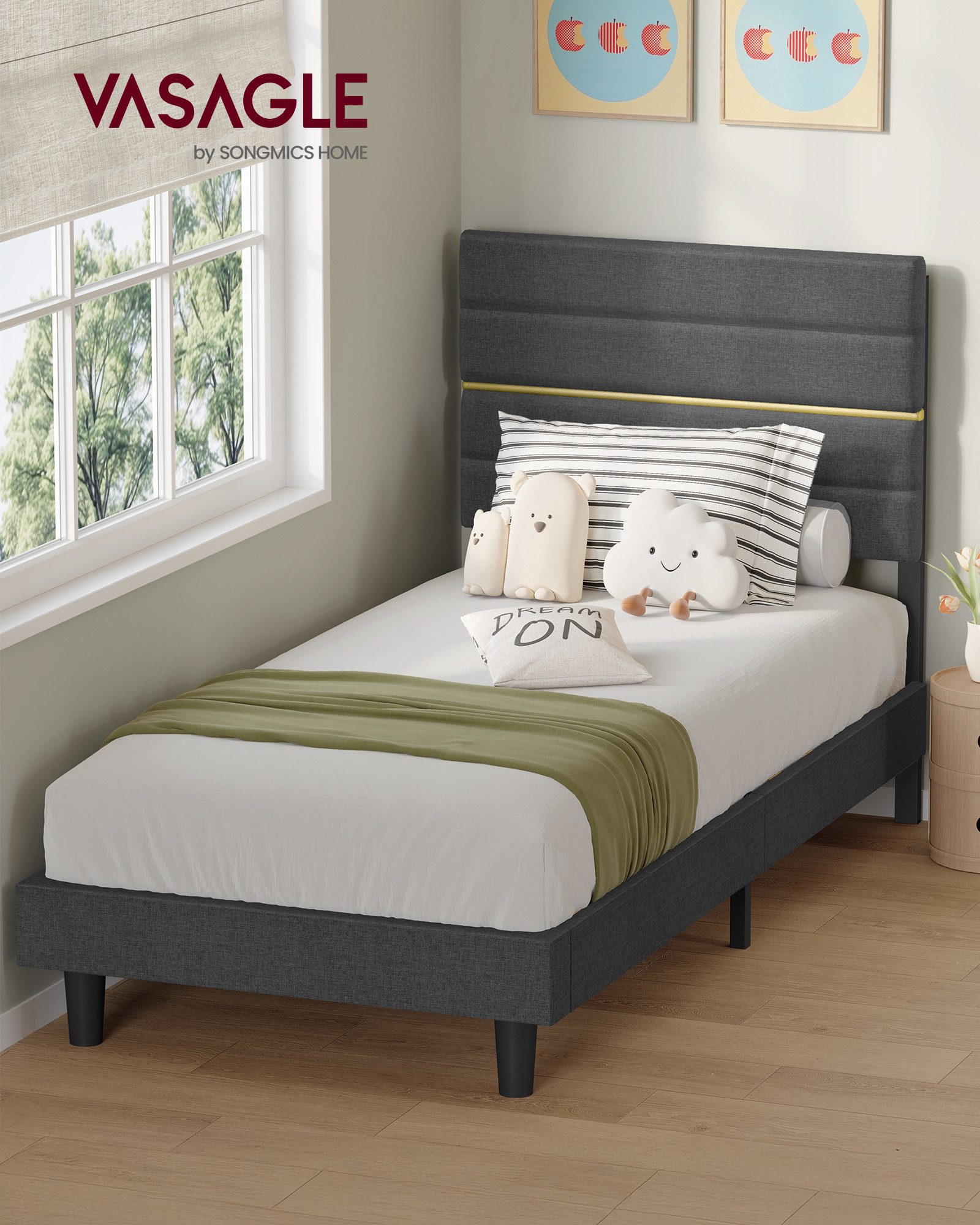 VASAGLE Polsterbett, Bettgestell, hochtragfähig, robust, in 3 Größen verfügbar