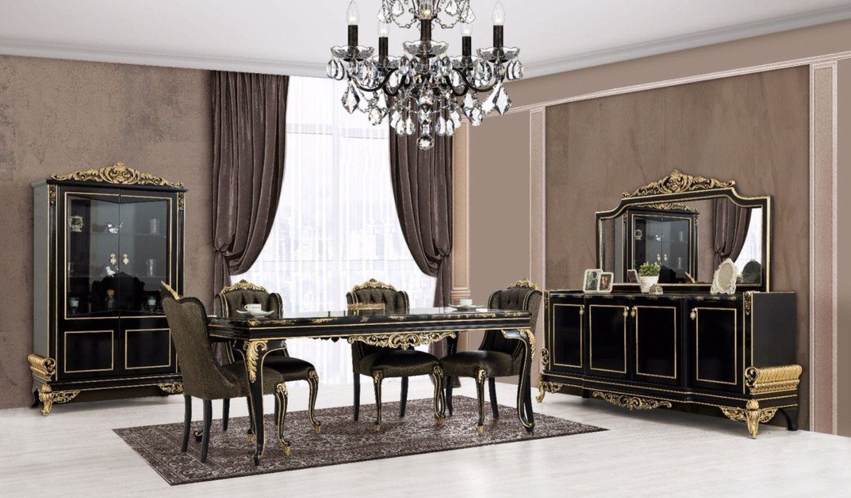 Casa Padrino 1 Esszimmer-Set Edel / - Barock Gold Möbel 6 Set & Prunkvoll Schwarz - & Luxus Esszimmerstühle Edle Barock Esszimmertisch - Esszimmer Esszimmer