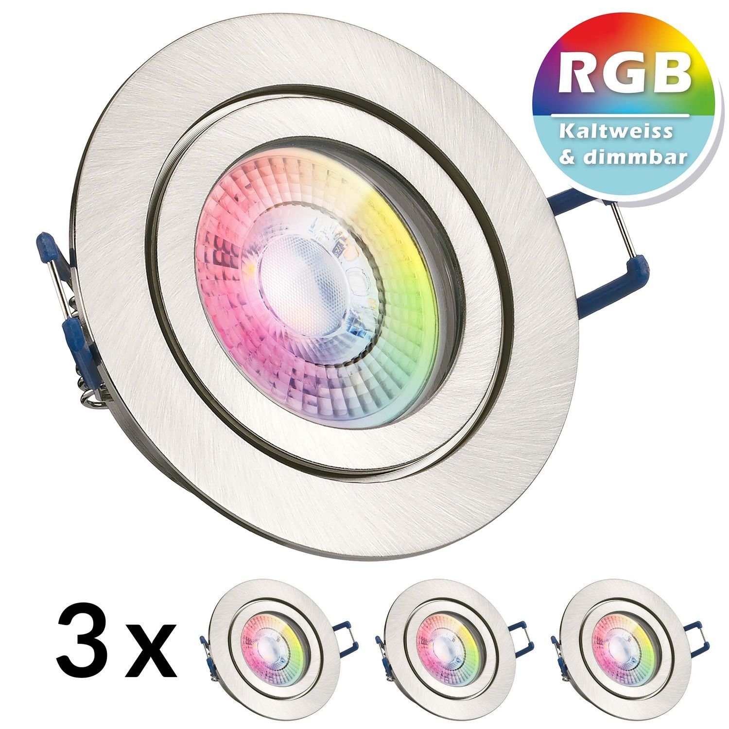 RGB flach LEDANDO mi in LED 3er gebürstet Einbaustrahler IP44 Einbaustrahler LED extra Set silber