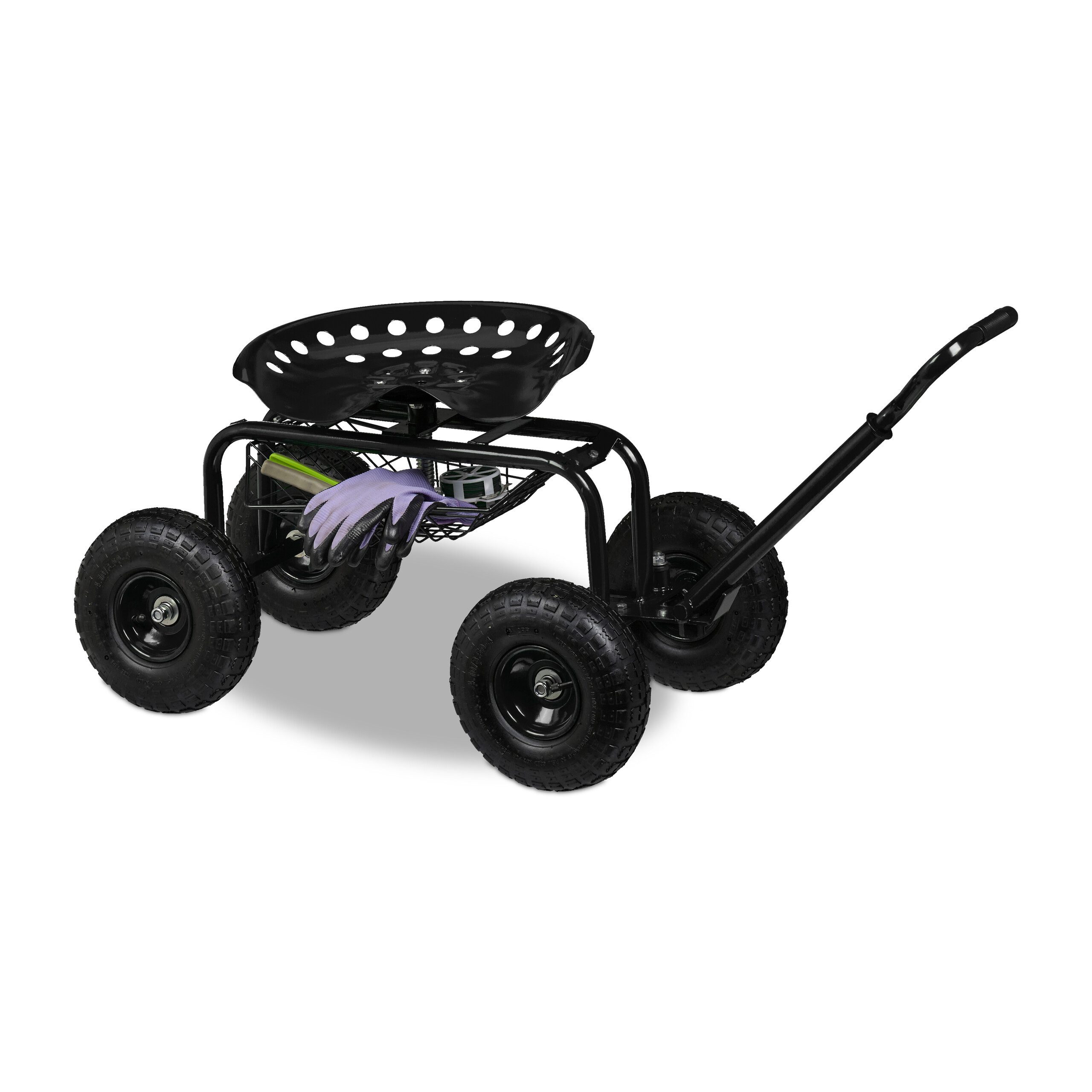relaxdays Rollsitz Fahrbarer Gartensitz mit Stauraum (1 St), schwarz
