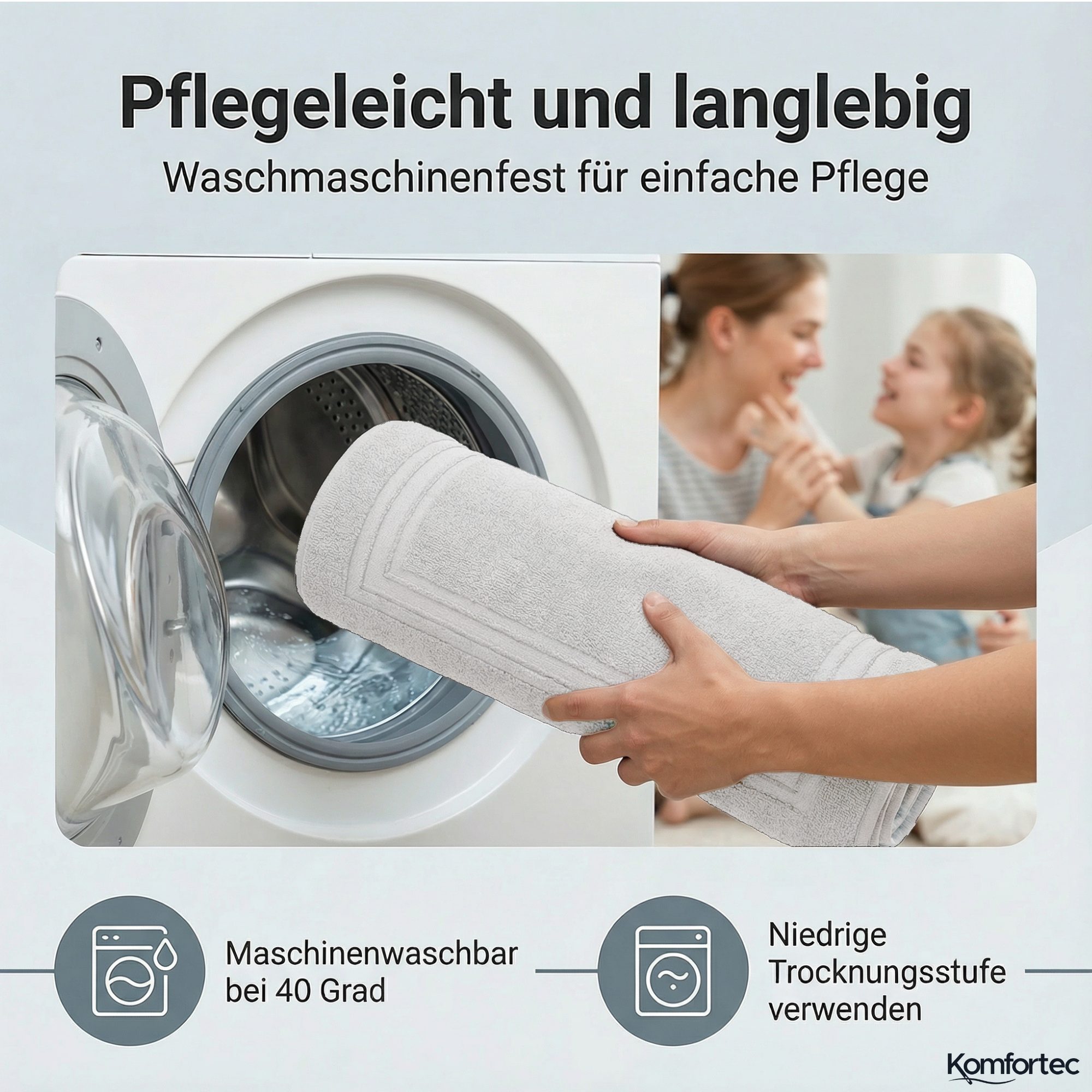 Komfortec Badematte Badvorleger aus 100% Baumwolle, 50x70 cm Duschvorleger, Waschbar Duschmatte, Frottee, Rechteckig, 600 g/m², 2er Set, Saugfähig & Schnelltroc – Bild 4 von 5