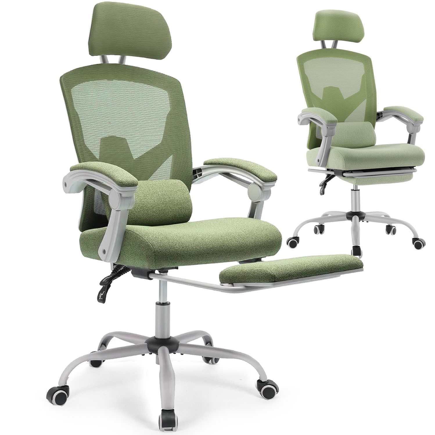 Refined Living Bürostuhl Chefsessel Bürostuhl Ergonomisch Verstellbare Kopfstütze 120 Kg (Stuhl mit hoher Rückenlehne Armlehnen mit Netzpolsterung Gaming stuhl, 1 St), Drehstuhl mit Rollen mit Lendenkissen und ausziehbarer Fußstütze