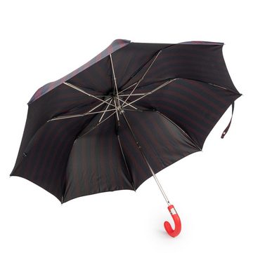 Francesco Maglia Taschenregenschirm, Luxus-Regenschirm, blau-rot, gestreift, Ledergriff, Handmade in Italy