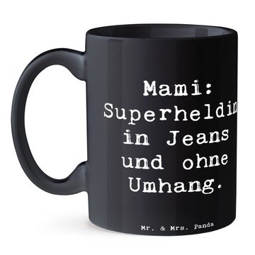 Mr. & Mrs. Panda Tasse Superheldin Mami - Schwarz - Geschenk, Becher, Keramiktasse, Schweste, Keramik, Brillante Bedruckung