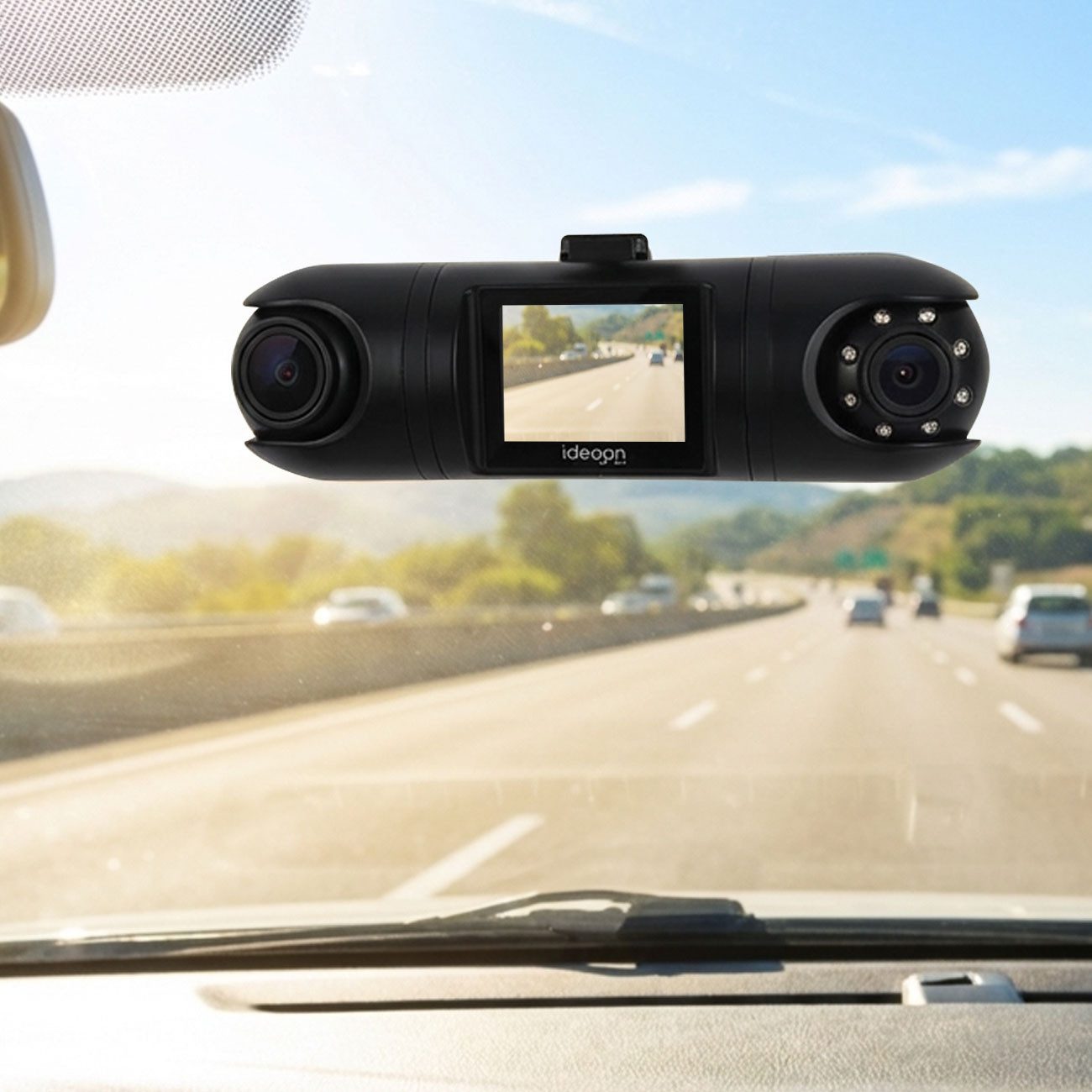 shop'n smile ideoon QHD Dual Premium Auto Kamera mit GPS & G-Sensor Dashcam (IR-Nachtsicht, 2K Video-Qualität, 24h Ultra-Weitwinkel Überwachung)