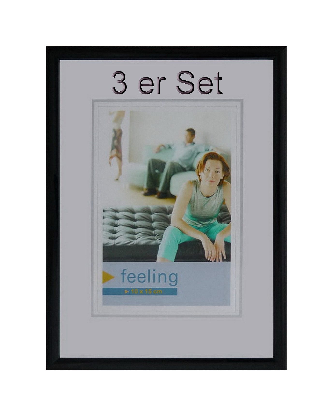 Oslo MasterLine Bilderrahmen-Set Fotorahmen Kunststoff mit Glasscheibe Collage Becker & Hach schmal, (3 St), 3 x 10 x 15 cm, 3 Stück Fotorahmen Bildformat 10x15 cm mit Aufsteller Farbe schwarz