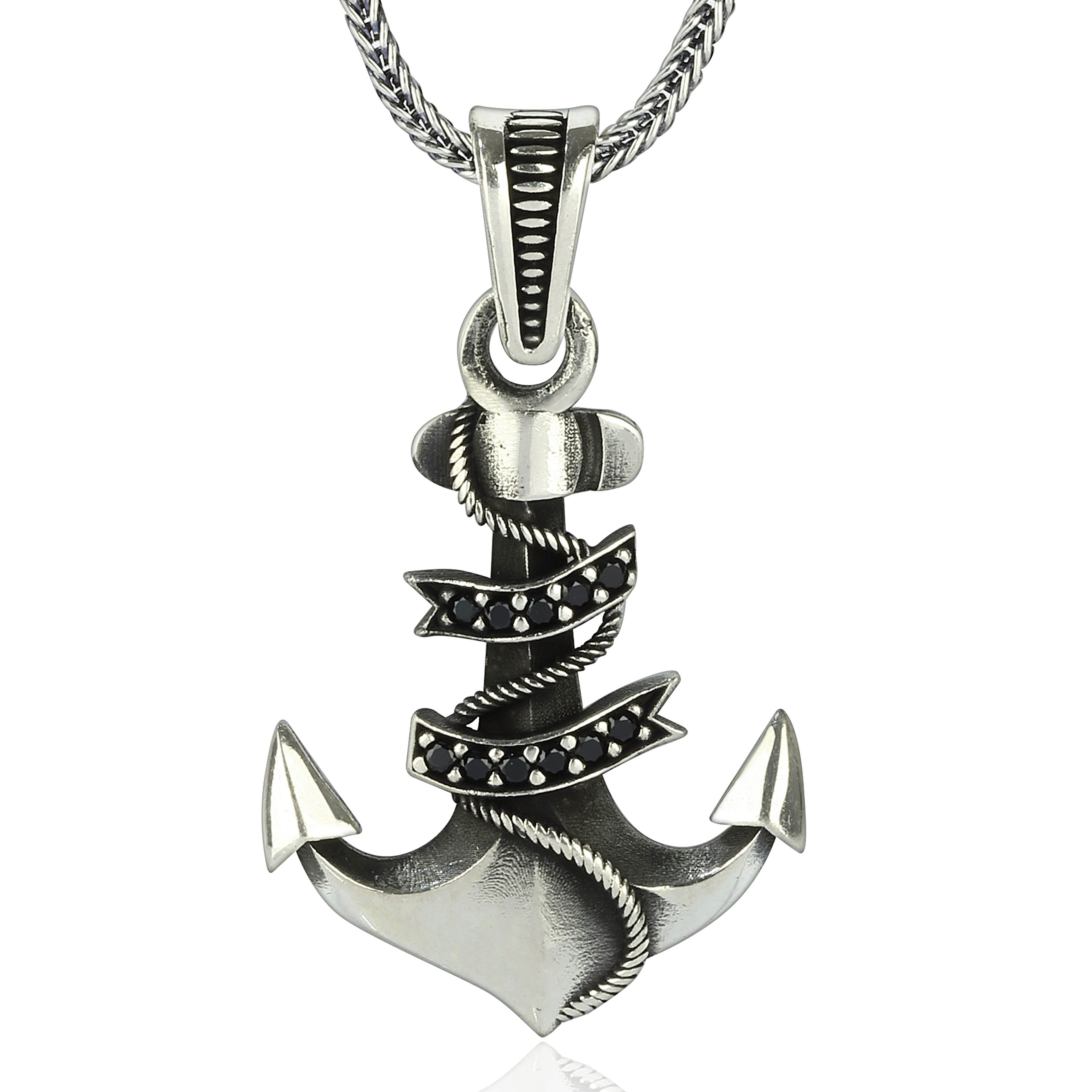 Kette mit Anhänger Silber Anker mit Silber Fuchsschwanz Kette