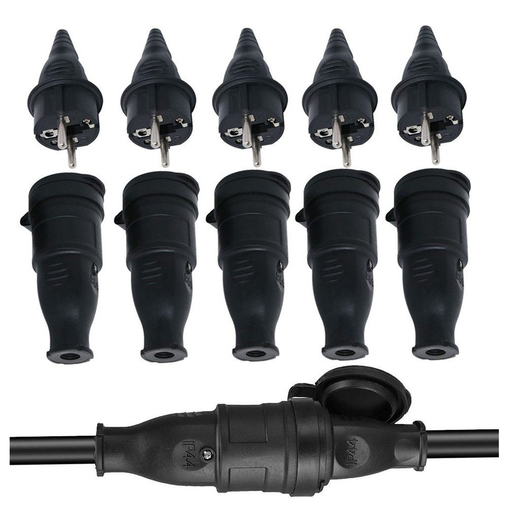 XERSEK Steckdose 5 Paar Schukostecker Und Kupplung Steckdose 16A 230V 4000W, Hartgummi Wasserdicht, 10-St., schuko stecker