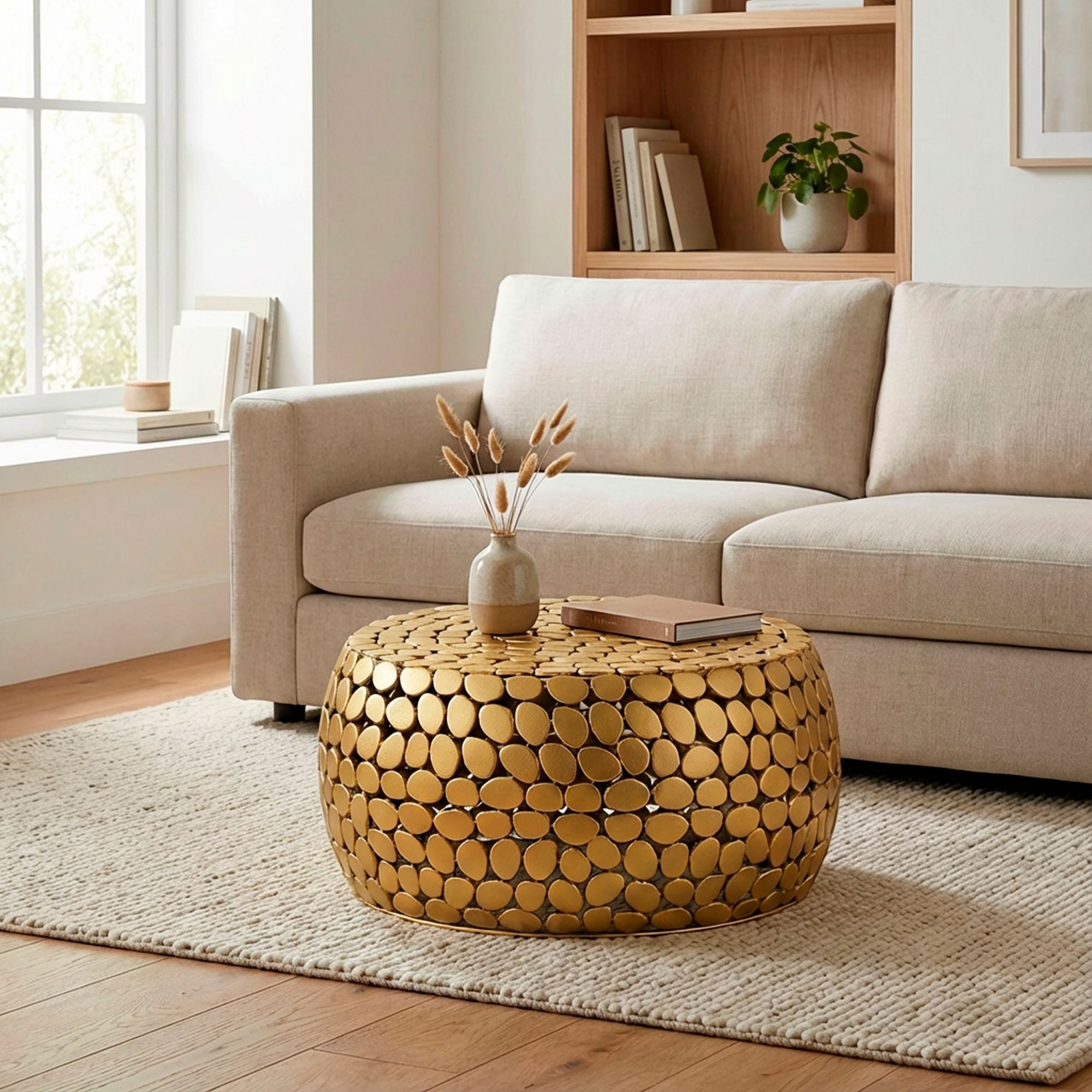 FINEBUY Couchtisch FB74465 Sofatisch Alu Wohnzimmertisch 66cm Loungetisch Metall Rund (Strukturierte Metalloberfläche mit moderner Wirkung), Kompakte Tischform für stilvolle Wohnbereiche