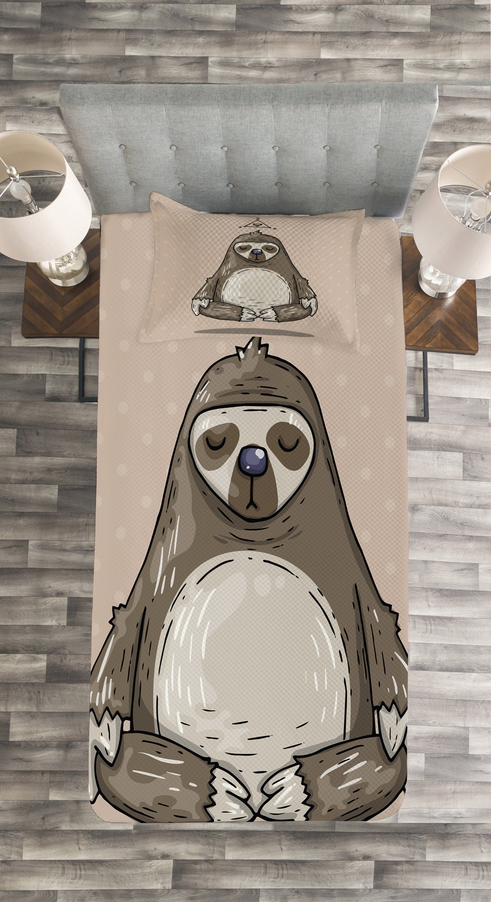 Tagesdecke Kissenbezügen meditiert Set Abakuhaus, Sloth mit Cartoon Waschbar, Faultier