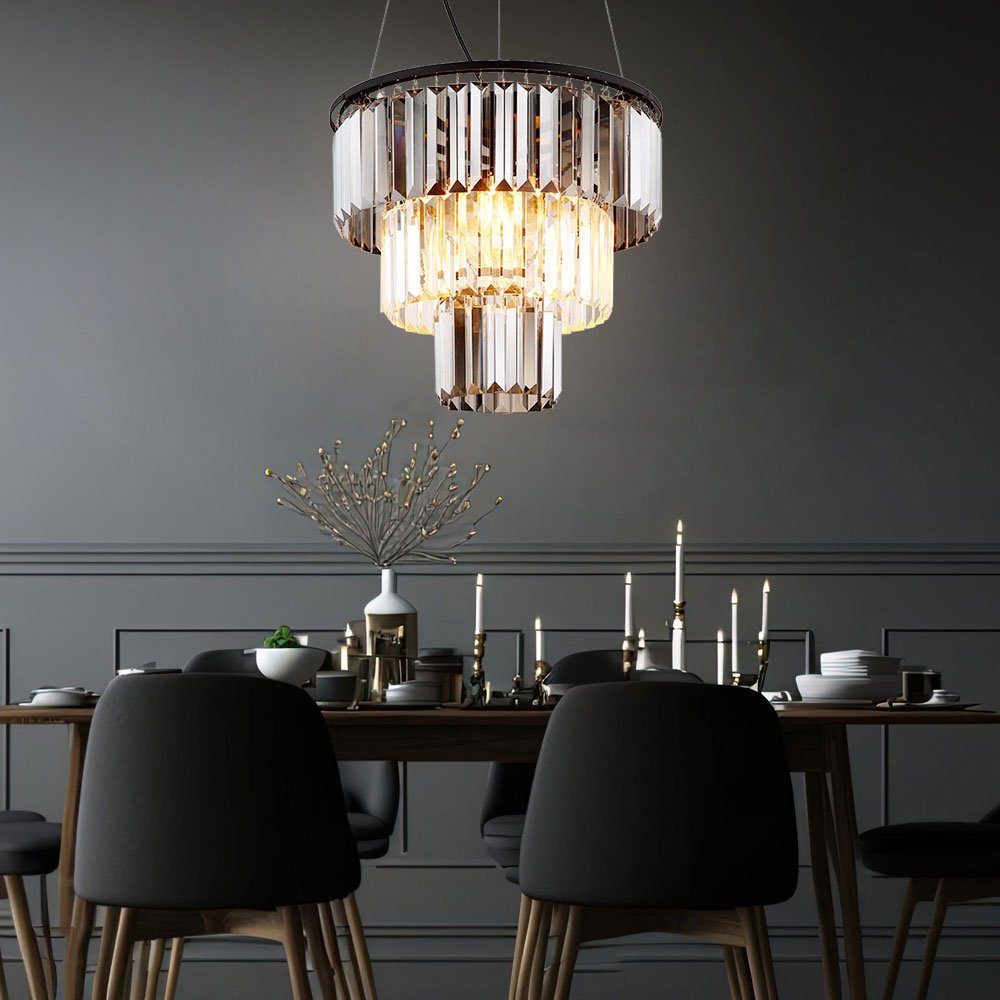 GLOBO LIGHTING Kronleuchter, Leuchtmittel inklusive, Warmweiß, Hängeleuchte Wohnzimmerlampe 3 Flammig Glaskristalle rauch LED D 40cm