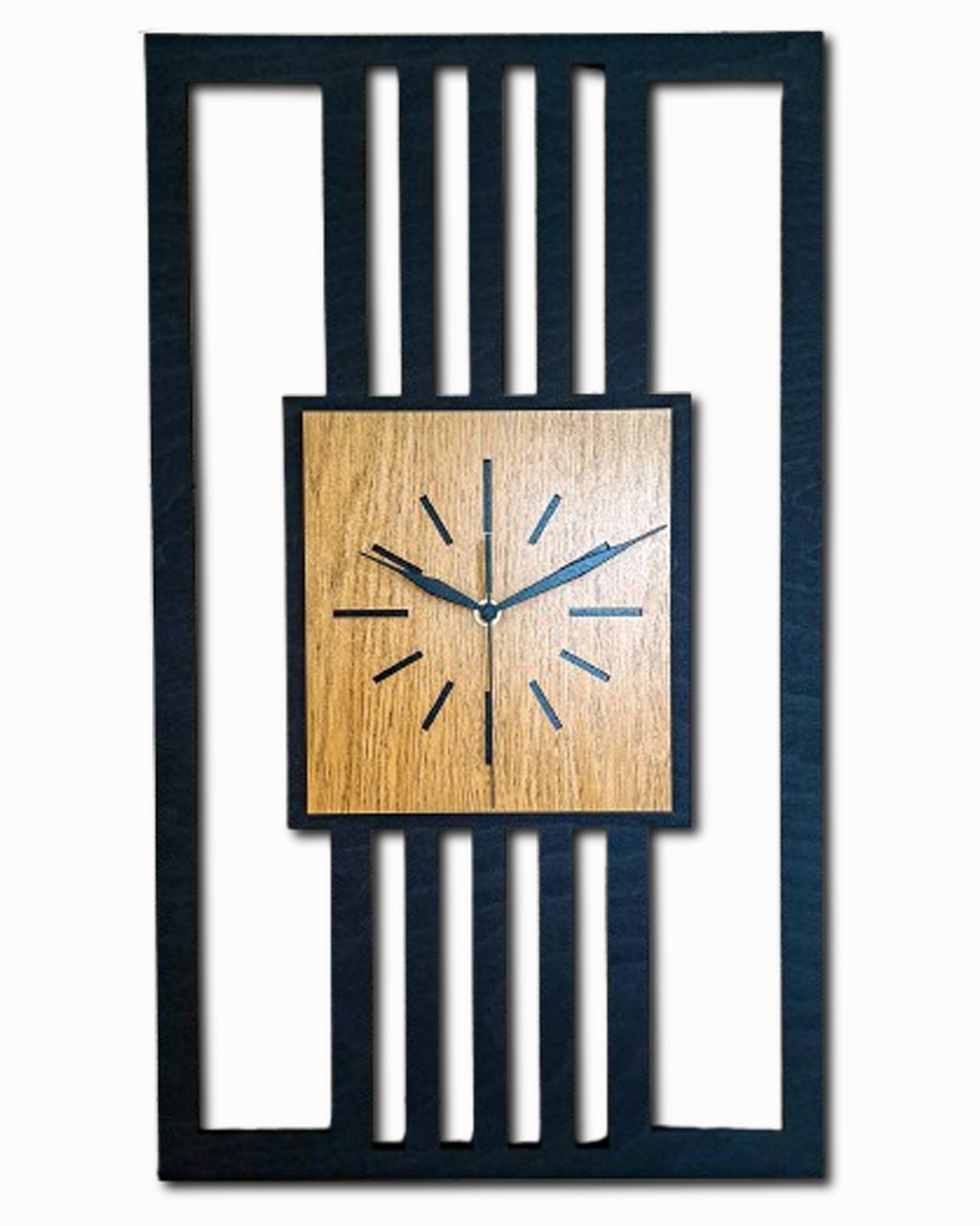 ORNAMENTI Wanduhr Grosse, moderne, geometrisch, Holz, hingucker, rechteckig hochkant (vertical, loft, ohne Ticken, Wanddeko, Holzdeko, leise / lautlos)