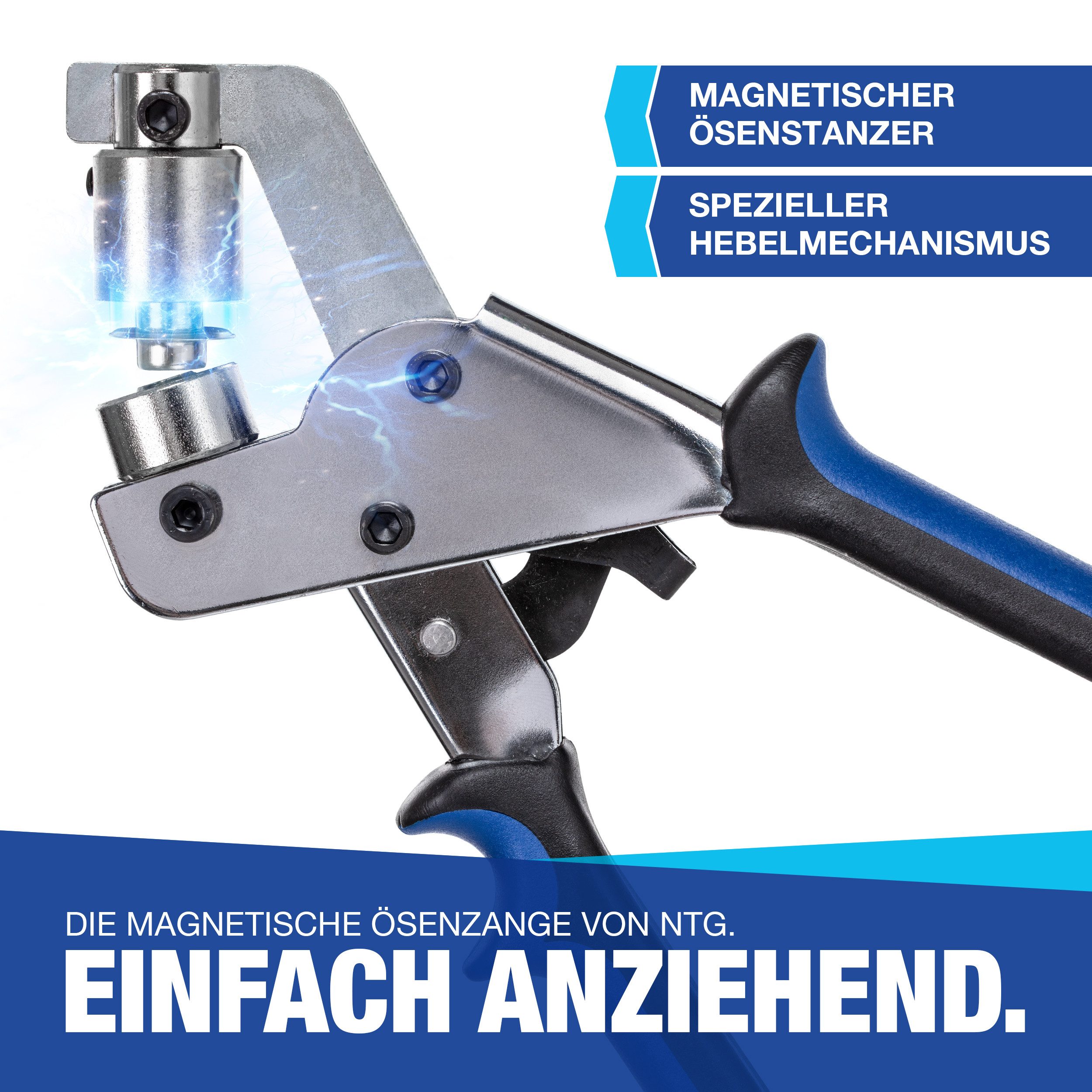 NTG Nutzfahrzeug Technik GmbH Ösenzange SET (10mm) Magnetische Ösenpresse aus Stahl Lochzange Werkzeug, 1-tlg. – Bild 3 von 5