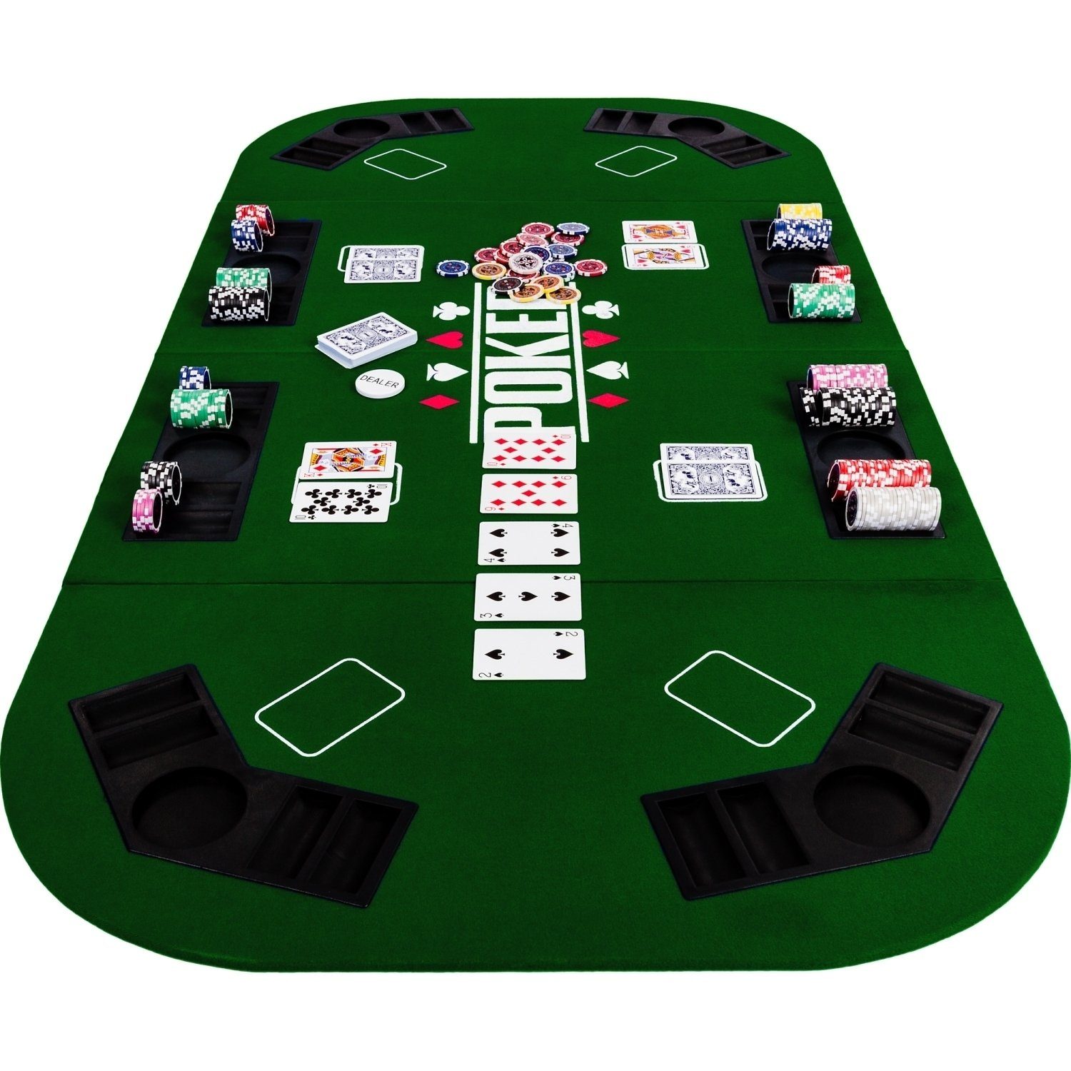 Maße Platte, GAMES Chiptrays Spieler, 8 Faltbare 160x80 Spiel, „Straight“, Planet Pokerauflage 8 cm, Grün PLANET Games Getränkehalter, 2-8 MDF