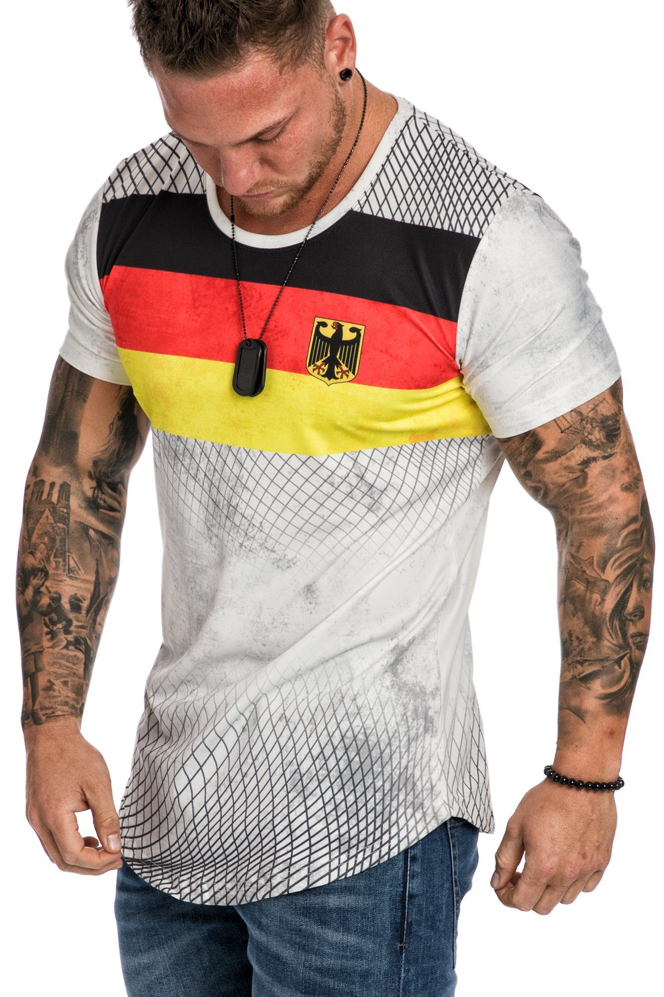 REPUBLIX T-Shirt EMWM Herren Länder EM WM Oversize Crew Neck Shirt mit Rundhalsausschnitt Deutschland Weiß