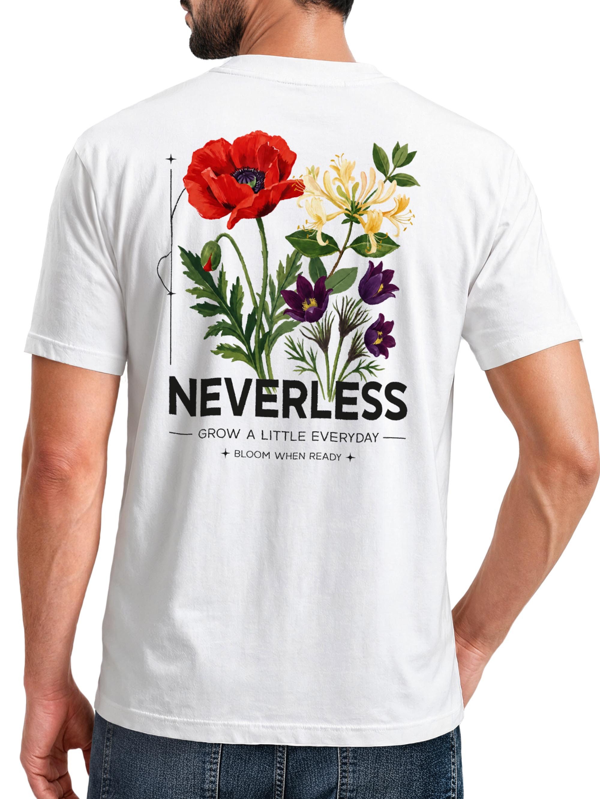 Neverless Print-Shirt Herren T-Shirt Backprint - Design Wildflowers - Baumwollshirt Männer mit Print