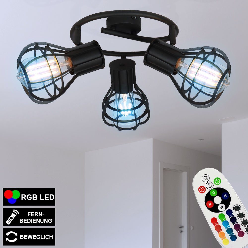 etc-shop LED Deckenleuchte, Leuchtmittel inklusive, Warmweiß, Farbwechsel, Decken Lampe Fernbedienung Rondell Spot Käfig Leuchte verstellbar