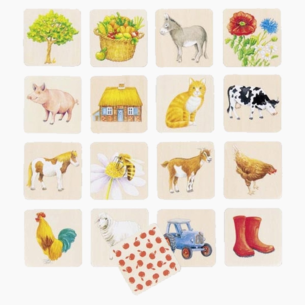 goki Lernspielzeug Memo Auf dem Land (packung, 32-St., mit Holzkasten), Fördert spielerisch das Gedächtnis