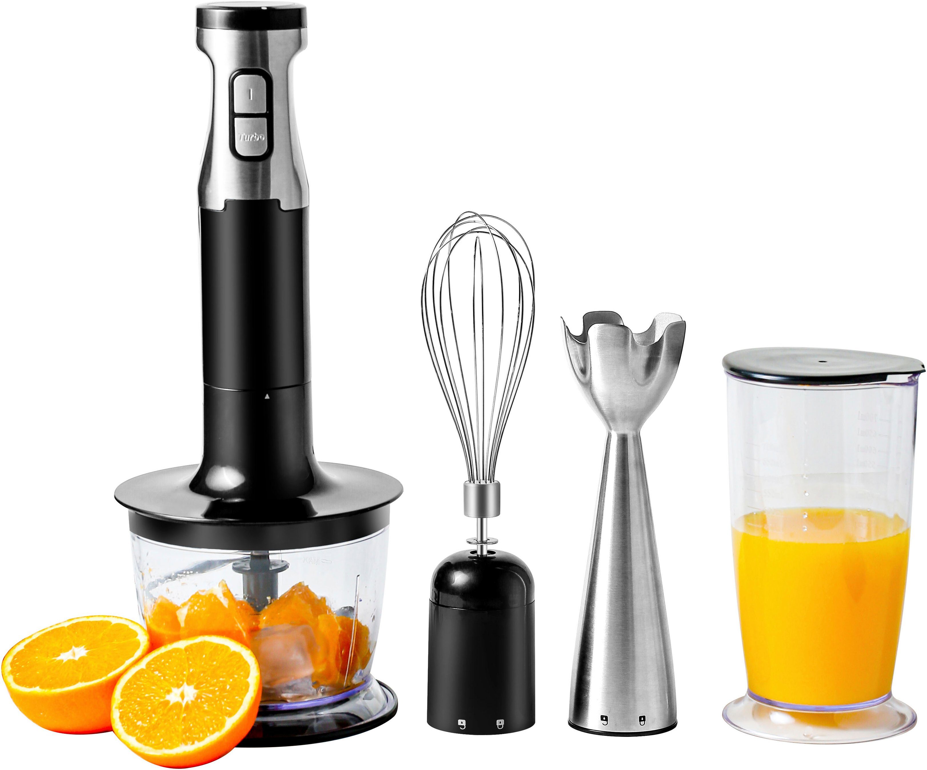 Hanseatic Stabmixer HHBL1000SD 97294244 Schneebesen Aufsatz + Rühr-/Messbecher, 1000 W, Schneidaufsatz, extra hoher Mixbecher, 2 Geschwindigkeiten