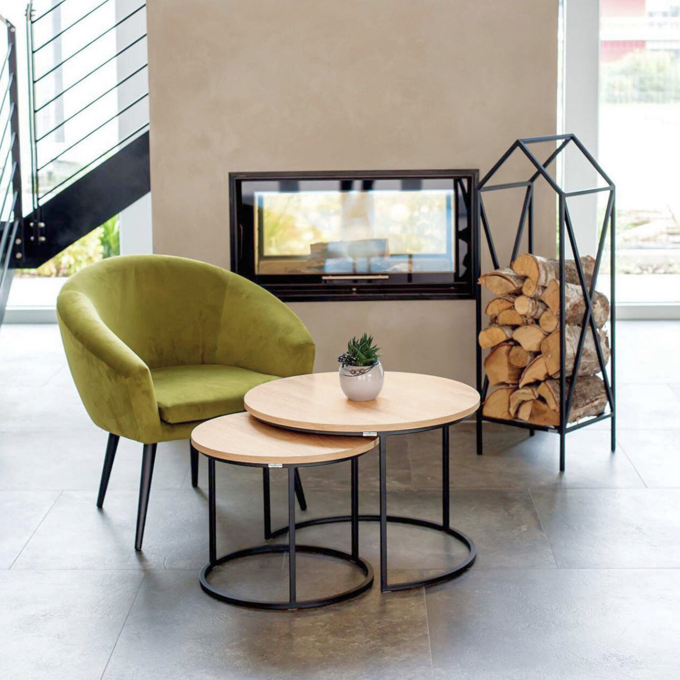 holz4home® Couchtisch Couchtisch 2er-Set MDF Sonoma Eiche I Runder Beistell günstig online kaufen