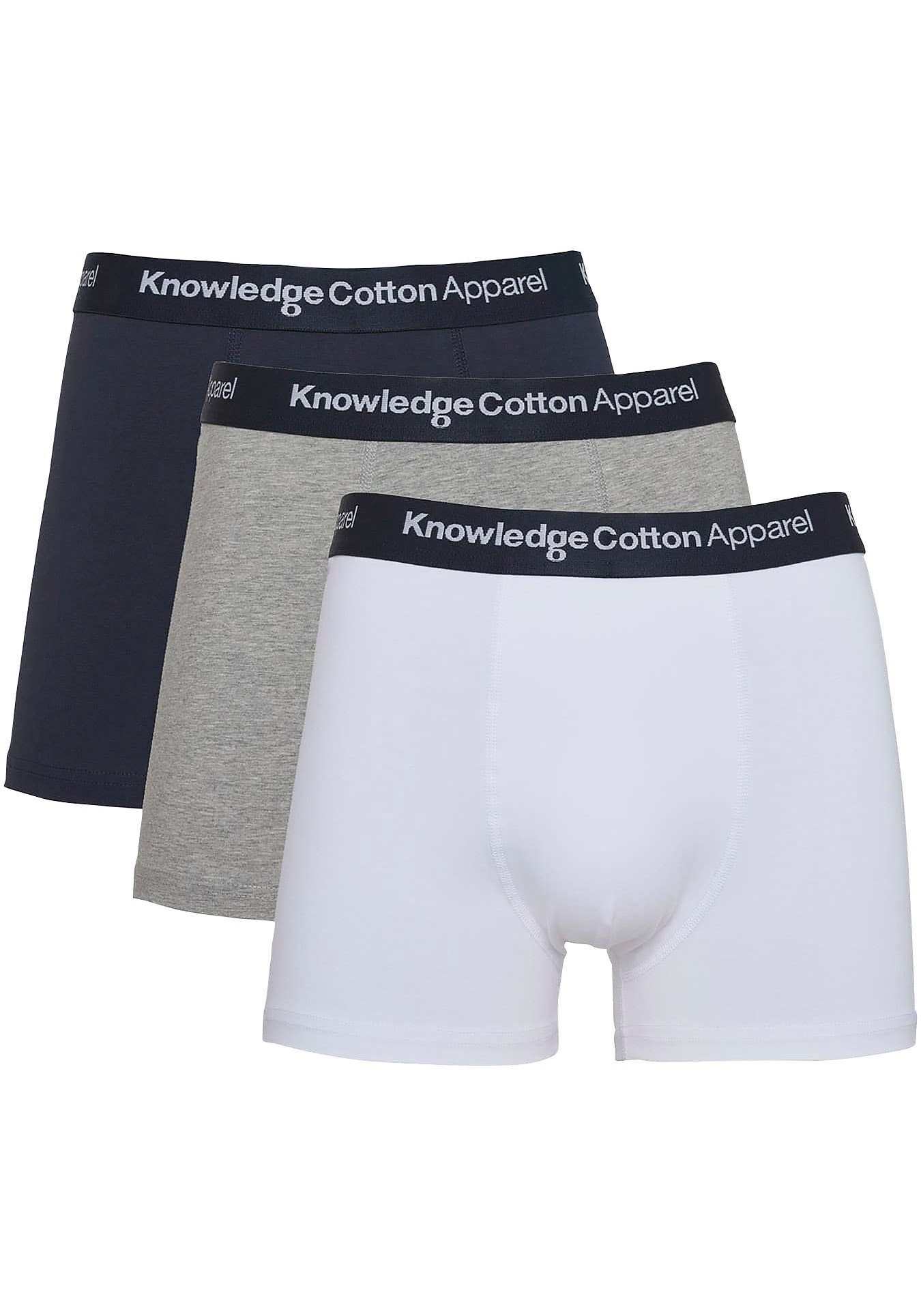 KnowledgeCotton Apparel Boxershorts (3-St) mit Marken-Label-Bündchen Grey Melange + weiß + marine