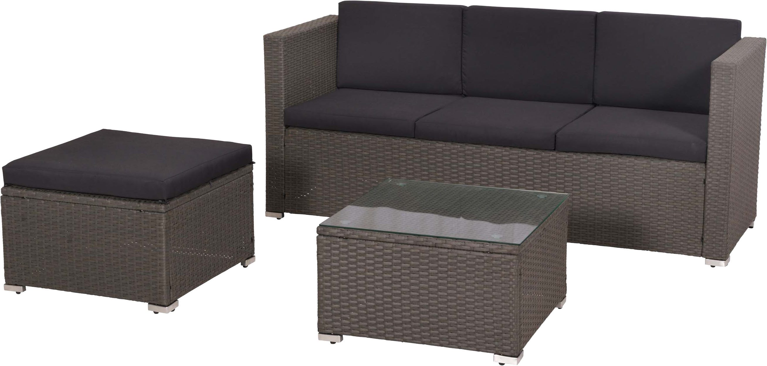 MERXX Gartenlounge-Set Malta, (Set, 10-tlg), inkl. 1 Bank, 1 Hocker, 7 Auflagen, 1 Tisch