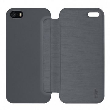 Artwizz Flip Case SmartJacket Soft-Touch Etui Schutzhülle in Metalloptik, Titan, iPhone SE (2016) / 5S / 5