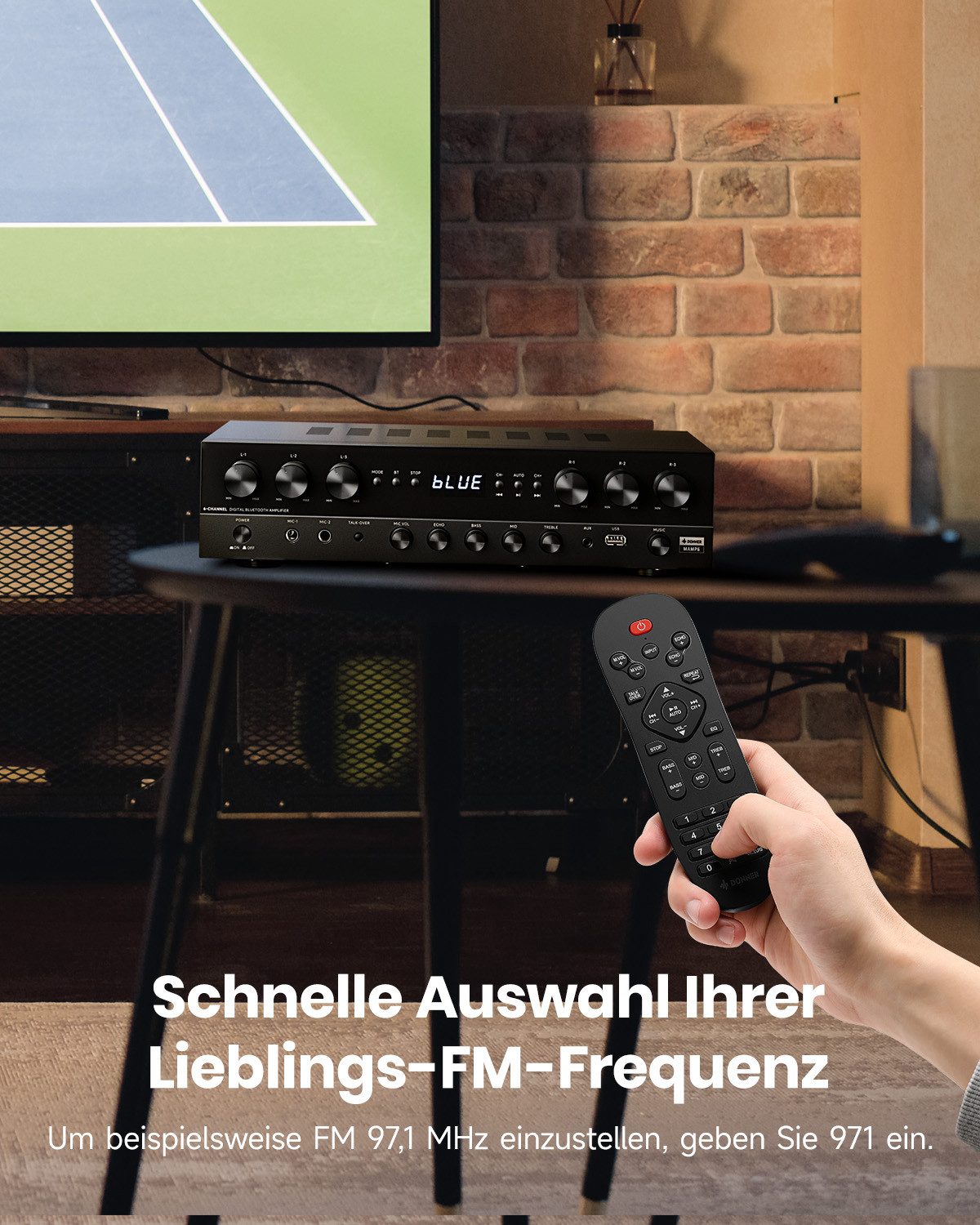 Donner Audioverstärker 2/4/6 Kanal Audio-Leistungsverstärker Stereoempfänger Verstärker (Anzahl Kanäle: 4, 440,00 W, 4 Kanäle, 2 Mikrofoneingänge, Bass, Höhen) – Bild 4 von 5