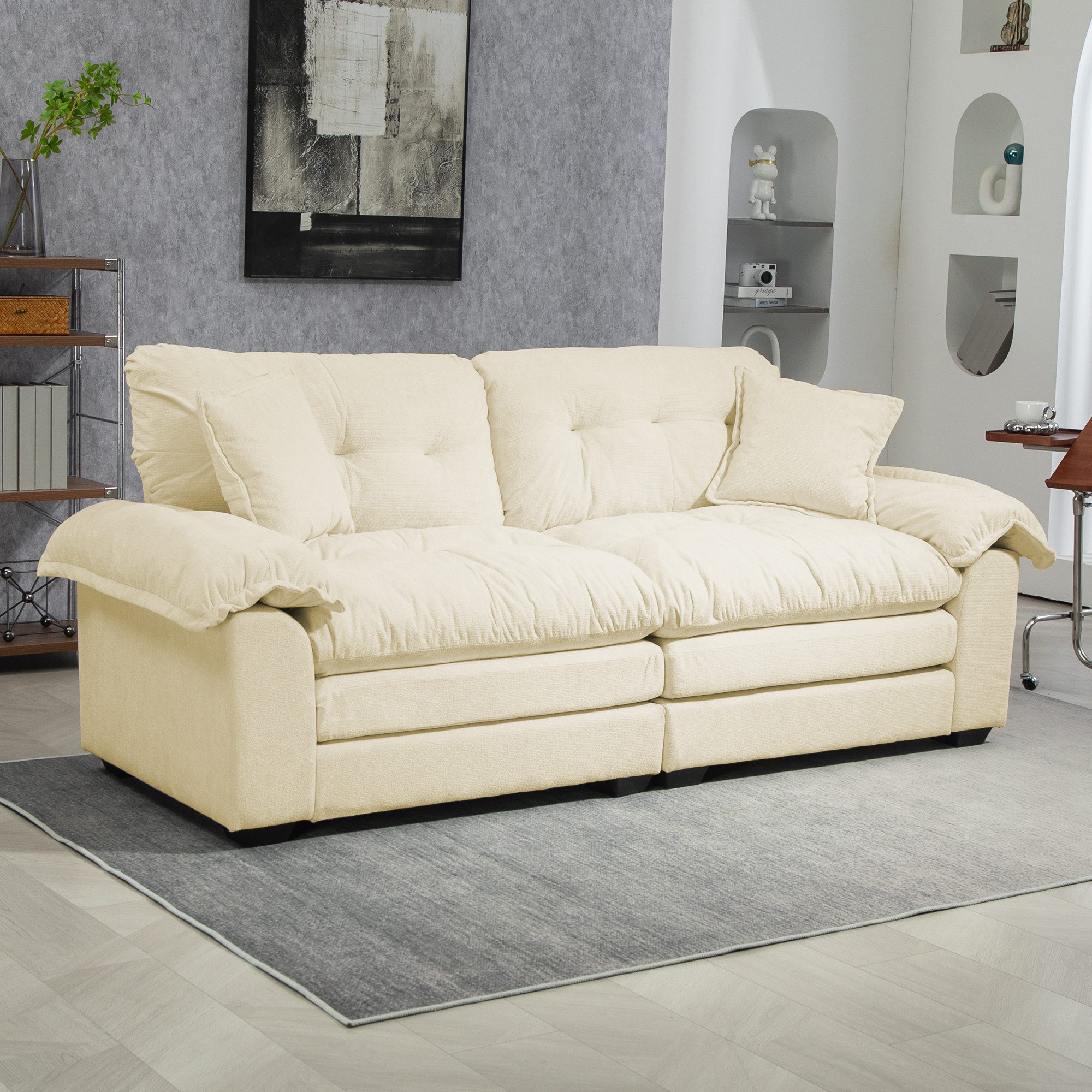 BBG Sofa 213 cm Zweisitzer Sofa aus Chenille mit tiefem Sitz, 1 Teile, Komfortsofa mit Memory-Schaum & Taschenfederkern, inkl. Kissen