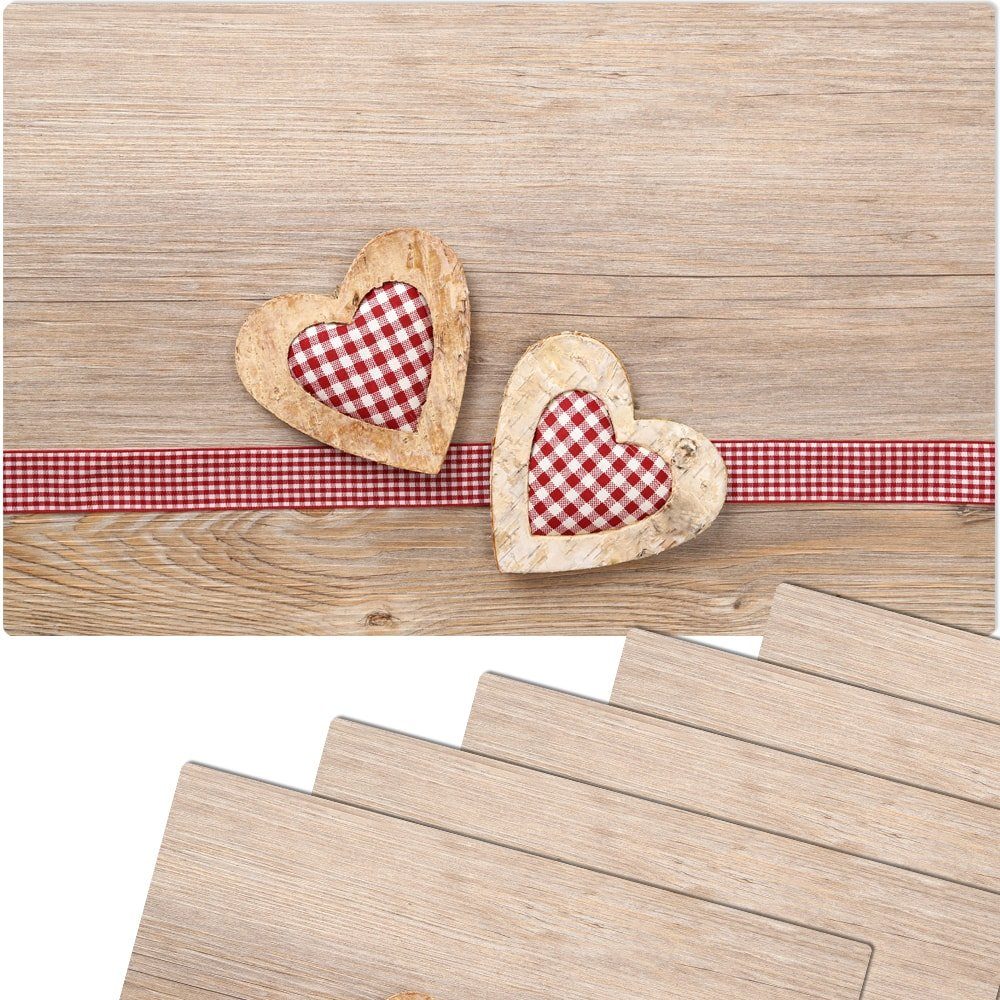 Platzset Abwaschbare Tischsets 6er Set Landhaus-Stil Herzen