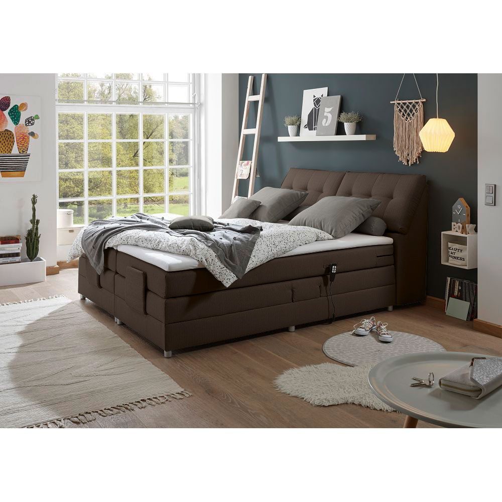 Lomadox Boxspringbett CONCORD3M-09, 180x200cm, H2, elektrisch verstellbar, in mokka, mit VISCO-Topper
